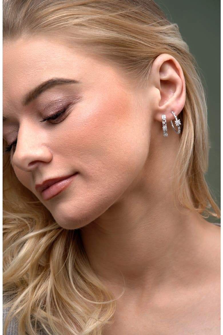 Diamond Chain Textured Hoop Earrings (Nordstrom Exclusive), Alternate, color, 18K WHITE GOLD