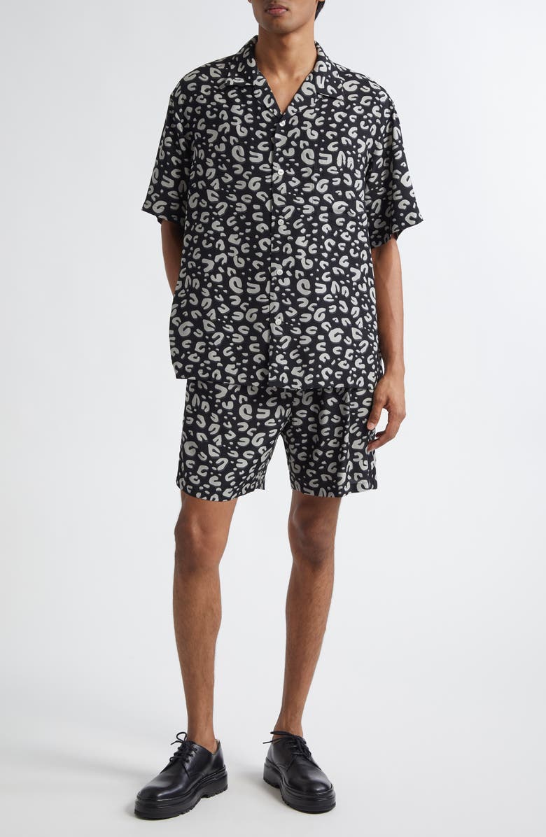 TAKAHIROMIYASHITA TheSoloist. Leopard Print Shorts, Alternate, color, Black X White