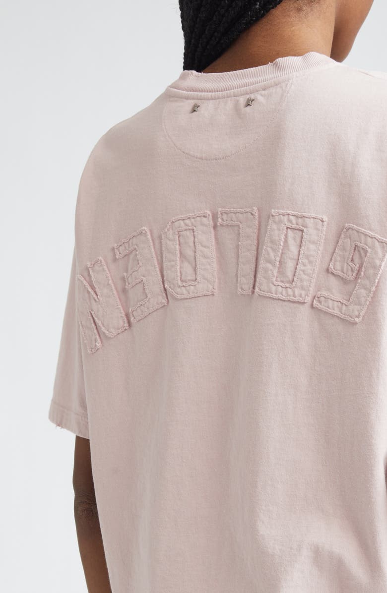 Golden Goose Distressed Reverse Logo Boxy Cotton Jersey T-Shirt, Alternate, color, Shadow Gray