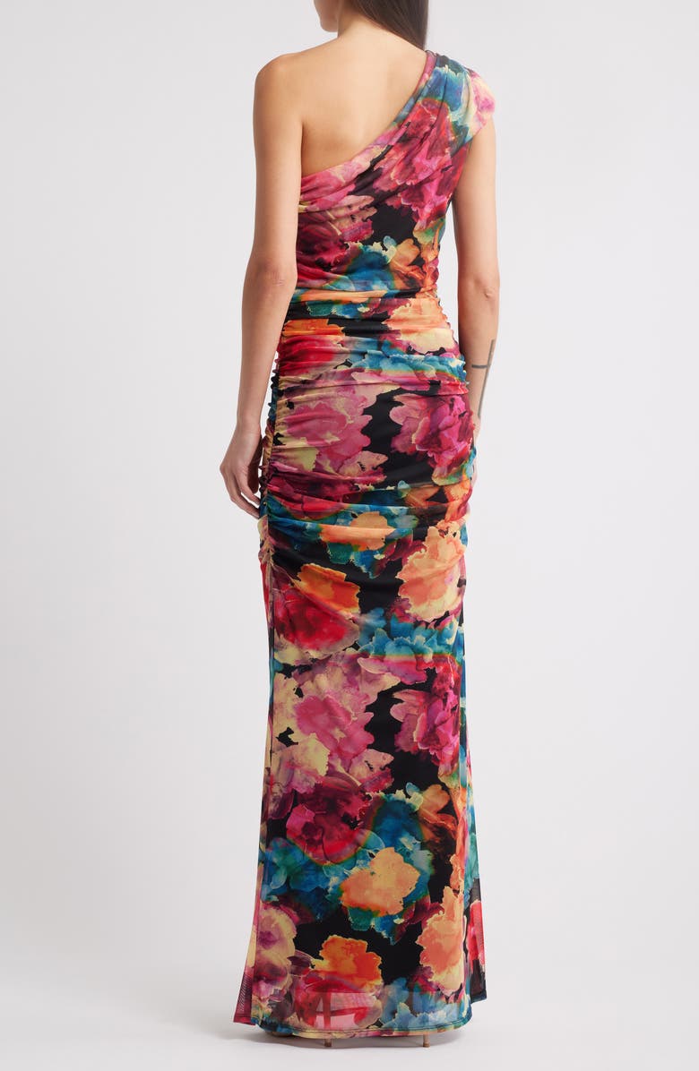 Black Halo Rosario Ruched One-Shoulder Maxi Dress, Alternate, color, Rainbow Canvas