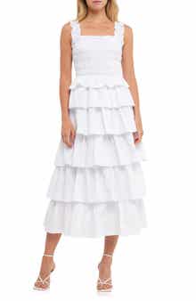 English Factory Shirred Ruffle Tiered Cotton Sundress