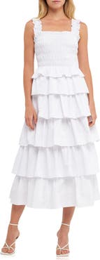 English Factory Shirred Ruffle Tiered Cotton Sundress