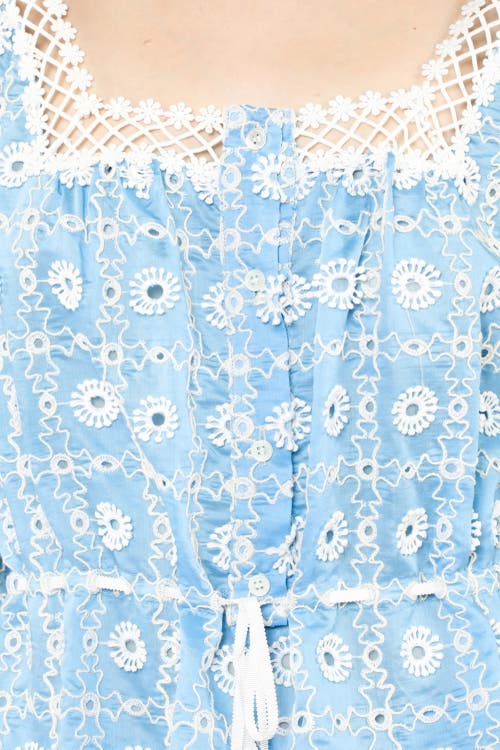 Anna Sui Lattice Lace Embroidery Top In Baby Blue