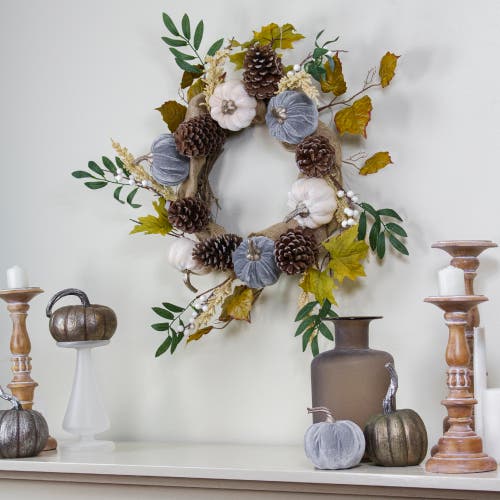 Northlight Pumpkins Foliage Grapevine Artificial Thanksgiving Wreath Unlit, 24" In Multi