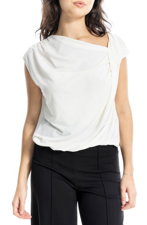 Cowl Neck Cap Sleeve Draped Top