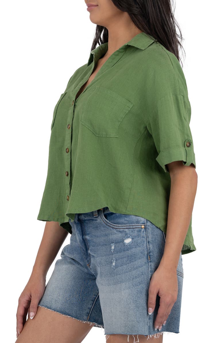 KUT from the Kloth Breland Boxy Linen Blend Button-Up Shirt, Alternate, color, Green