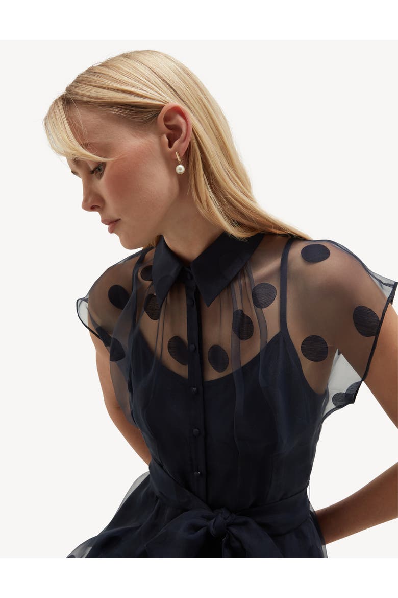 Tess Sheer Polka Dot Shirt Dress, Alternate, color, Midnightnavy