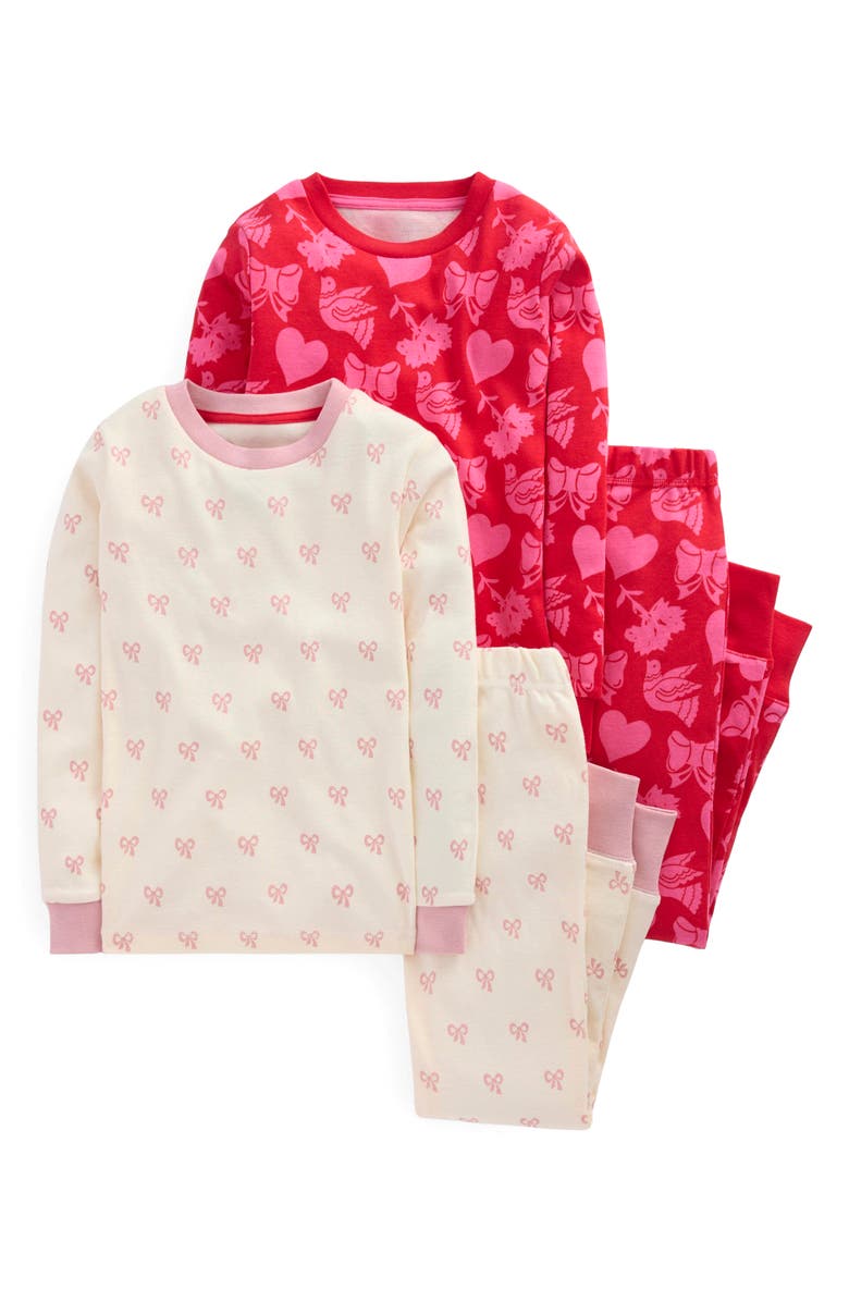 Mini Boden Kids' Assorted 2-Pack Fitted Two Piece Cotton Pajamas, Main, color, Heart Bow Print