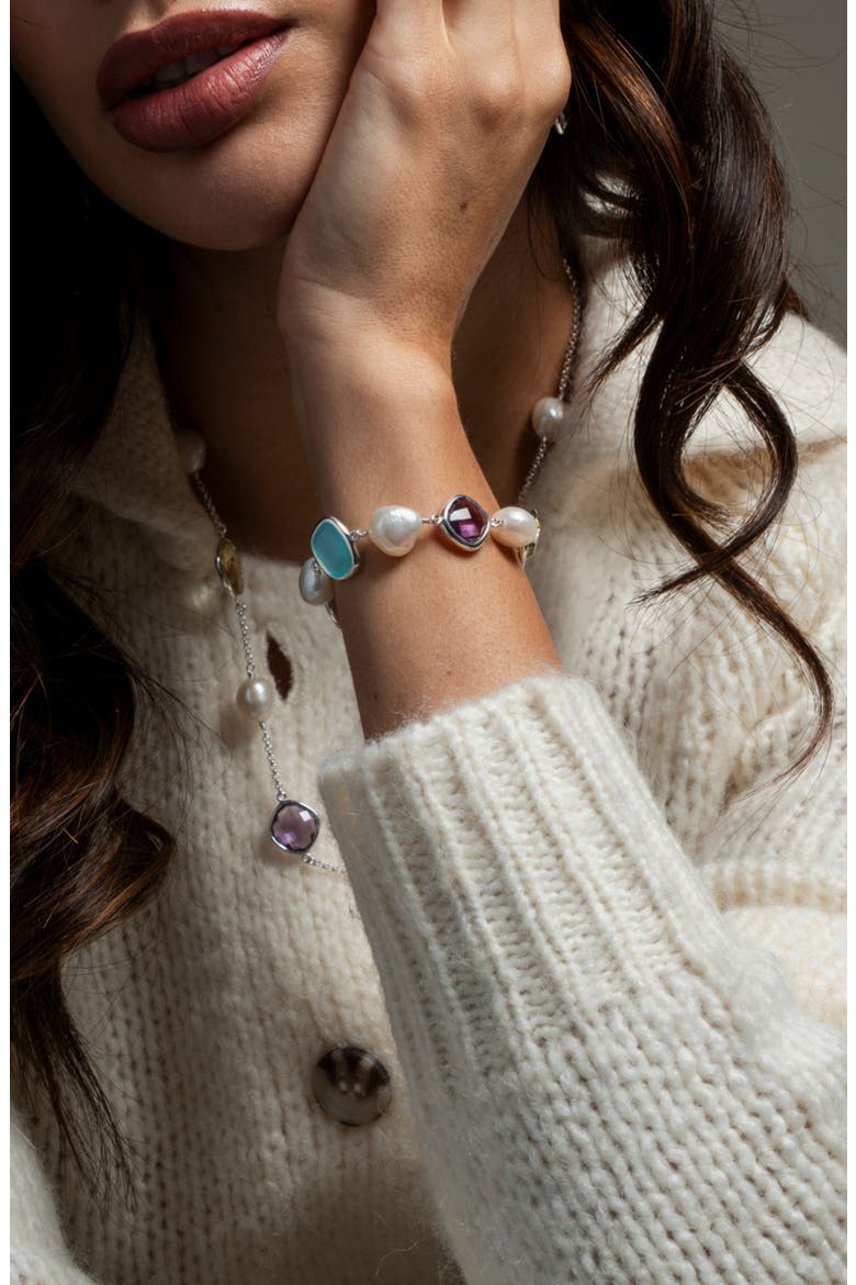 'Candy' Gemstone & Pearl Pebble Bracelet, Alternate, color, Sterling Silver