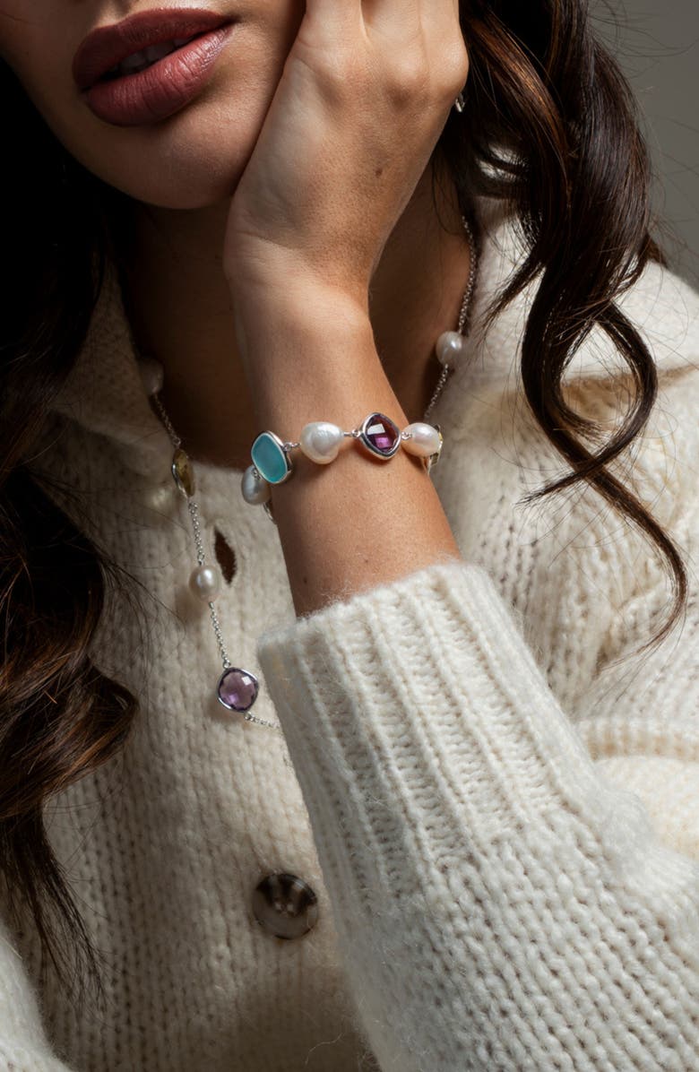 Dower & Hall 'Candy' Gemstone & Pearl Pebble Bracelet, Alternate, color, Sterling Silver