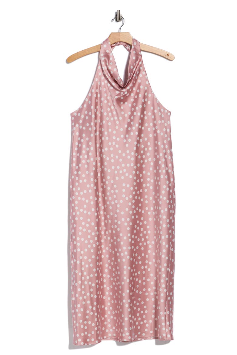 Polka Dot Halter Neck Satin Midi Dress, Alternate, color, PINK