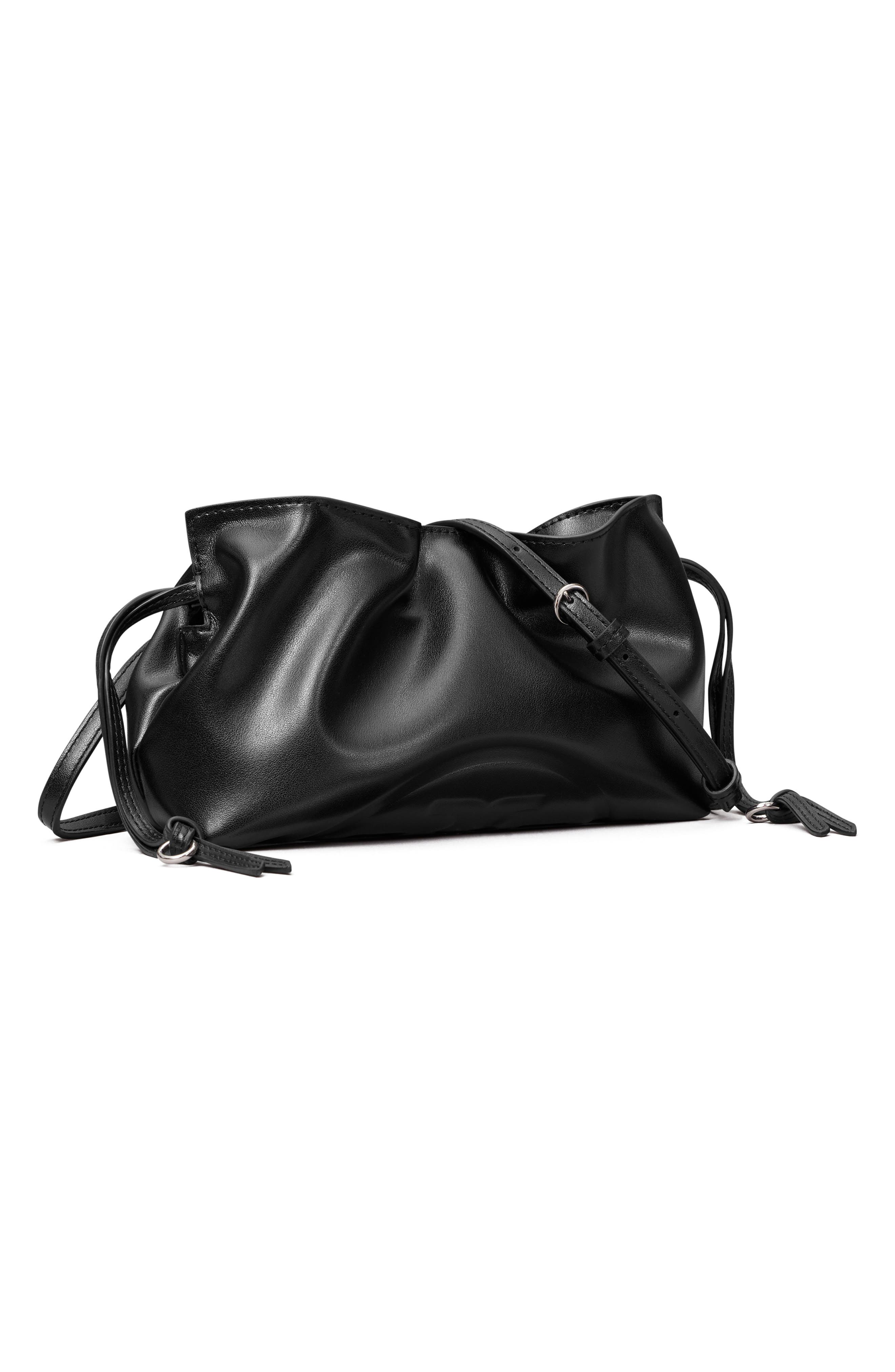 Ella Faux Leather Drawstring Pouch, Alternate, color, BLACK