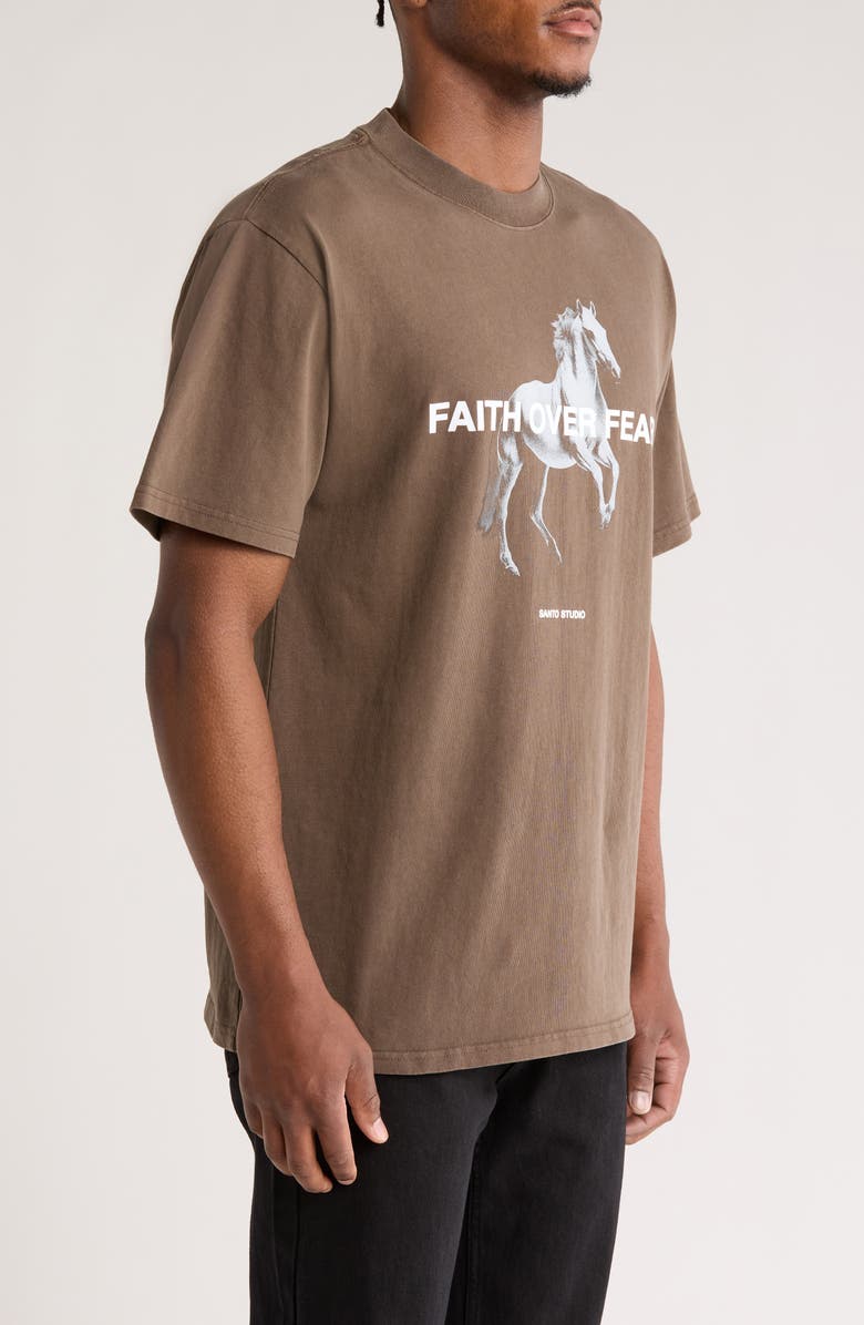 SANTO STUDIO Faith Over Fear Cotton Graphic T-Shirt, Alternate, color, Holy Brown