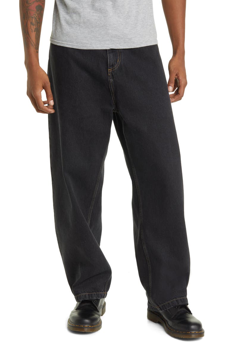 Brandon Stonewashed Loose Fit Straight Leg Jeans, Main, color, BLACK STONE WASHED