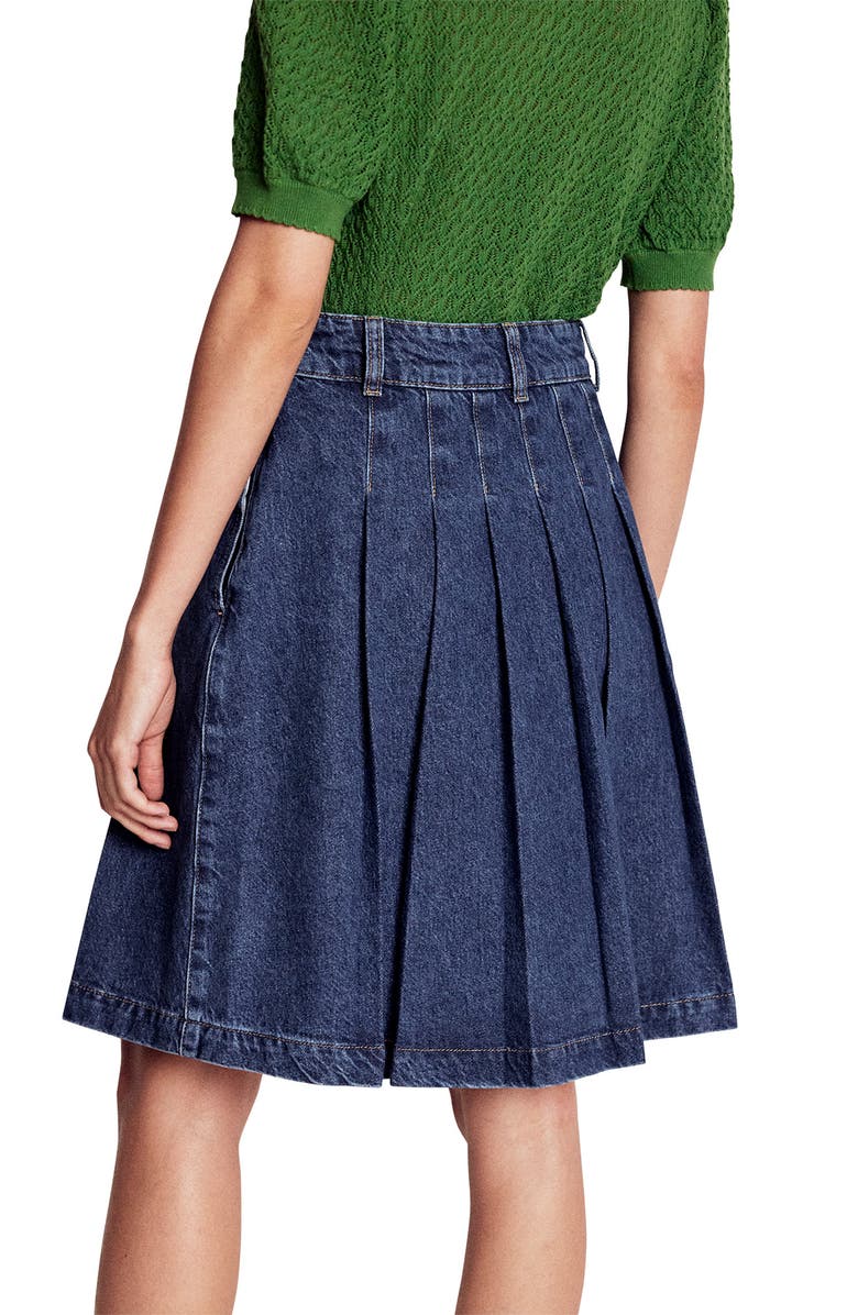 Boden Pleated Denim Skirt, Alternate, color,