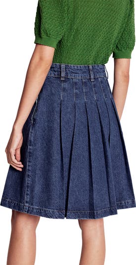 Pleated Denim Skirt