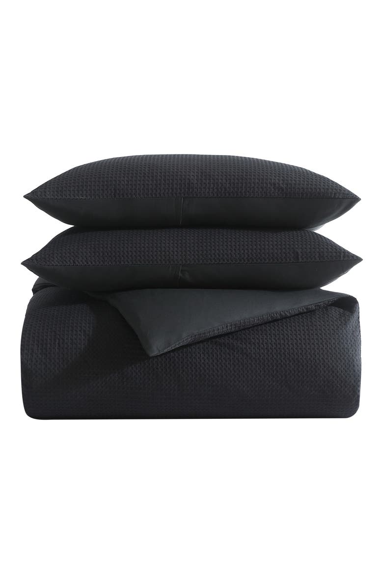 Waffle Stitch Pique Cotton Duvet Set, Main, color, BLACK