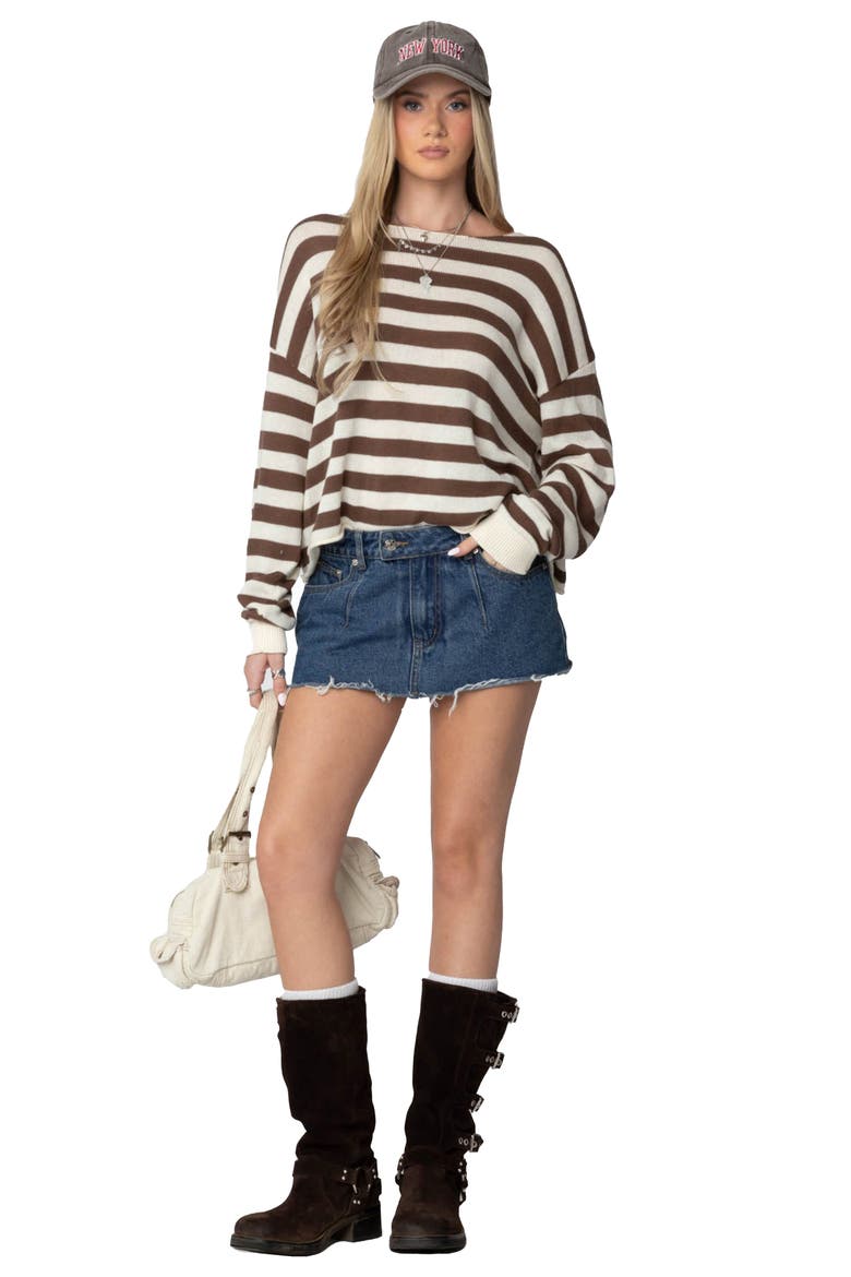 Anney Oversize Stripe Sweater, Alternate, color, BROWN-AND-CREAM