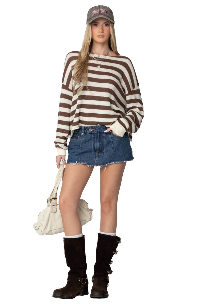 EDIKTED Anney Oversize Stripe Sweater, Alternate, color, Brown-And-Cream