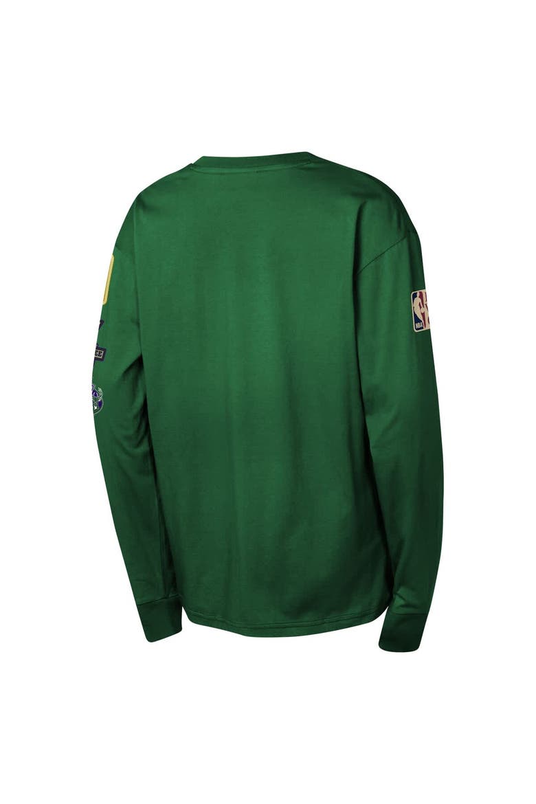 Youth Mitchell & Ness Hunter Green Milwaukee Bucks  Hardwood Classics All Over Long Sleeve T-Shirt, Alternate, color, Hunter Green
