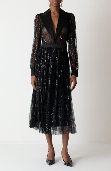 Dolce&Gabbana Sequin Sheer Long Sleeve Blazer Midi Dress | Nordstrom