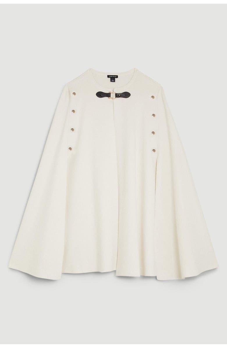 Karen Millen Popper Detail Knit Cape Coat, Alternate, color, Cream