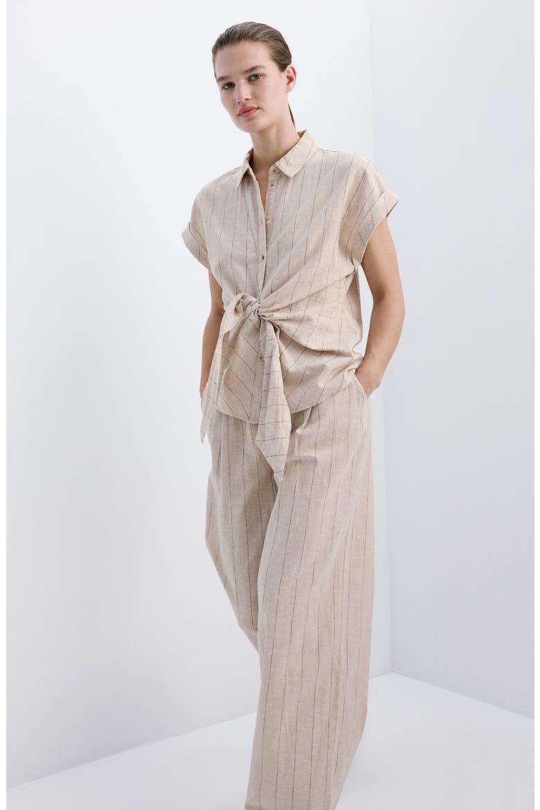 Pinstripe Wide Leg Linen & Cotton Pants, Alternate, color, BROWN
