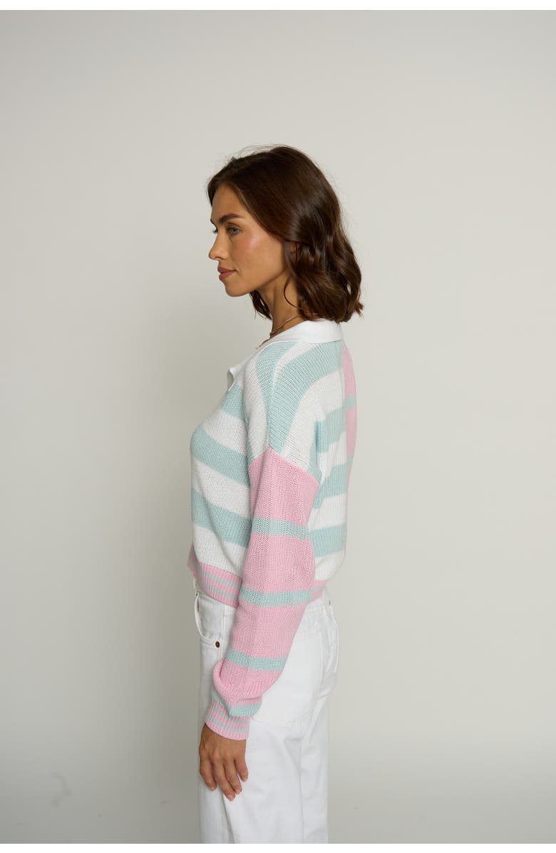 Central Park West Color Block Cropped Stripe Polo, Alternate, color, 