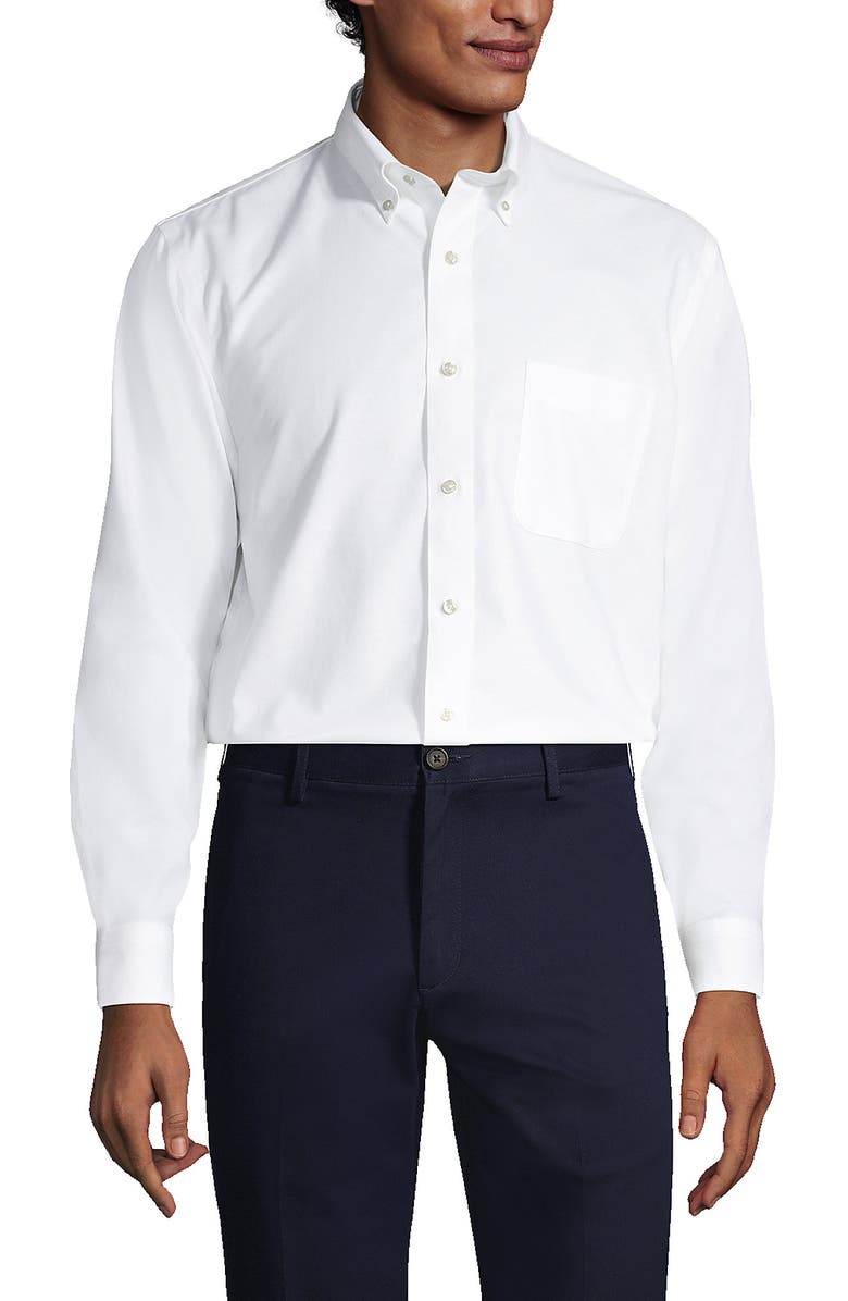 Lands' End Tailored Fit No Iron Solid Supima Cotton Oxford Dress Shirt, Alternate, color, 