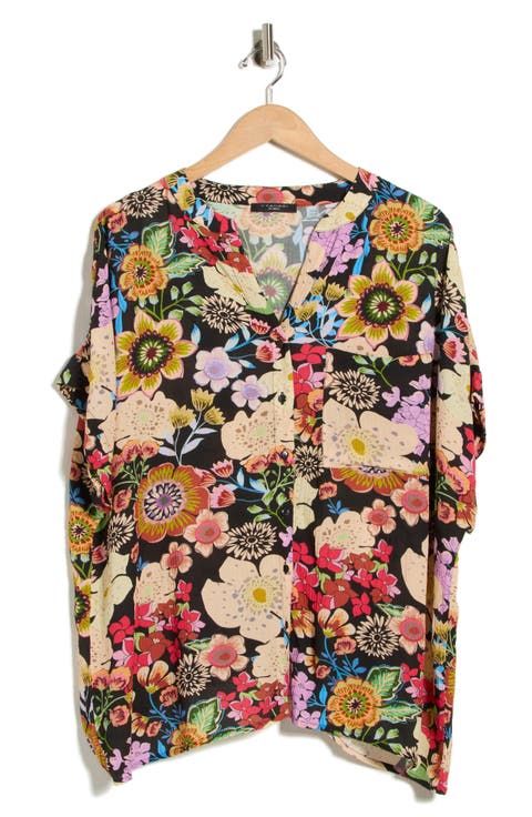 Elbow Sleeve Button-Up Shirt (Plus)