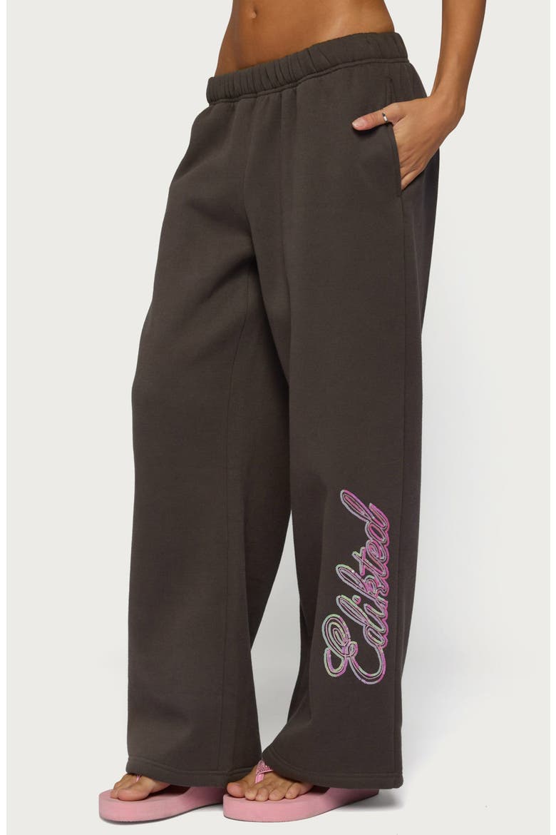 Always Edikted Sequin Logo Wide Leg Sweatpants, Alternate, color, DARK-GRAY