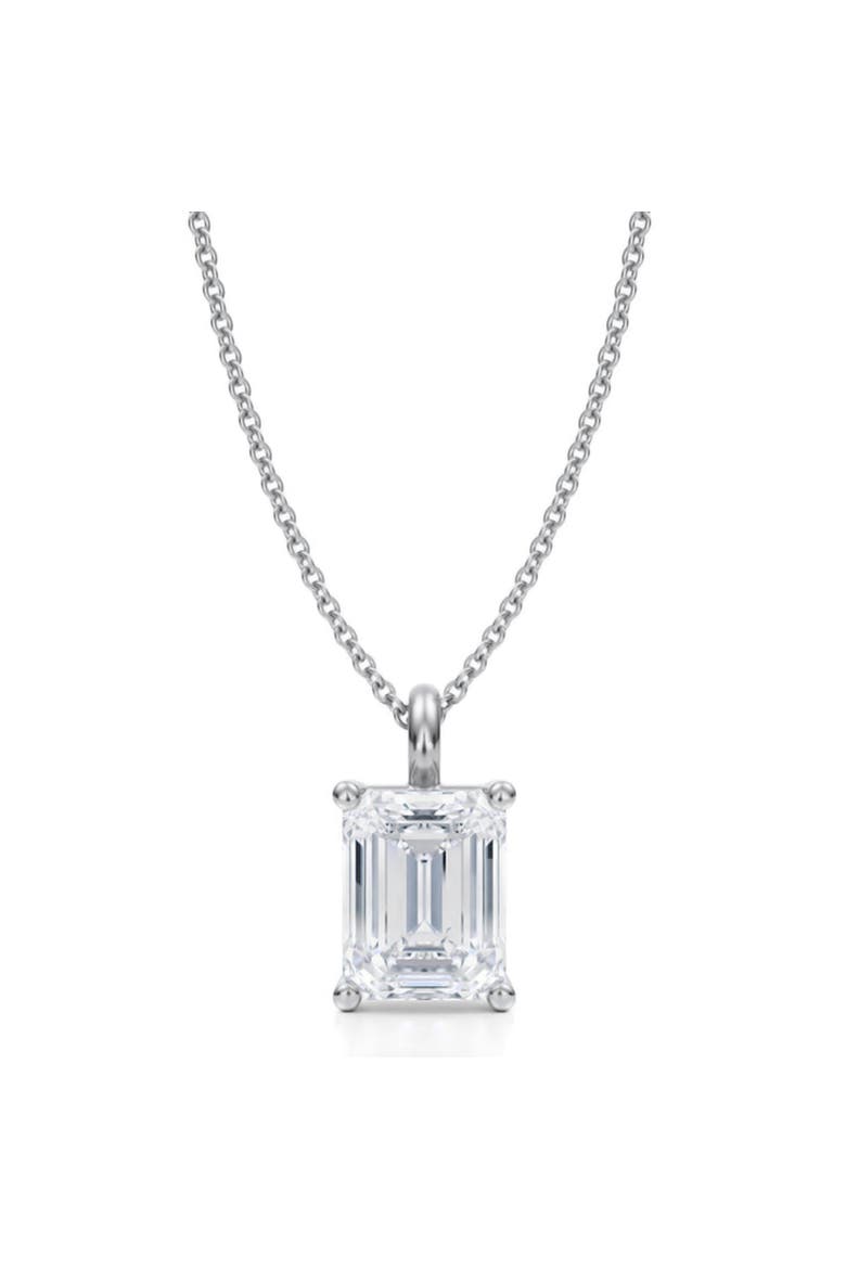 Emerald Solitaire Lab Diamond Pendant Necklace 14K 2.50ct, Main, color, White Gold