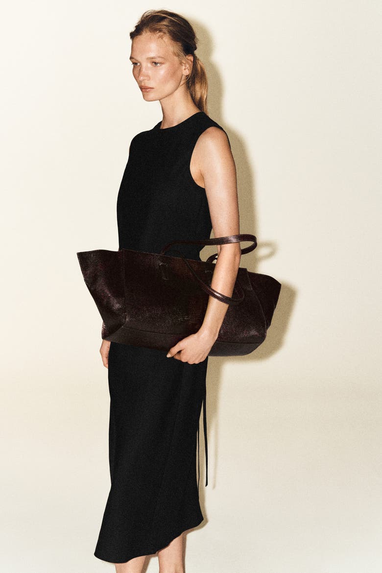 Bias Cut Linen Blend Midi Dress, Alternate, color, BLACK