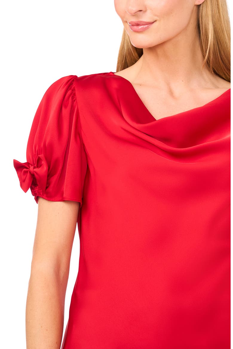 Bow Sleeve Cowl Neck Satin Charmeuse Top, Alternate, color, STOPLIGHT RED