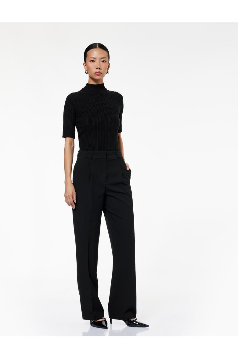 Mid Rise Pleated Tailored Trousers with Pocket, Main, color, BLACK