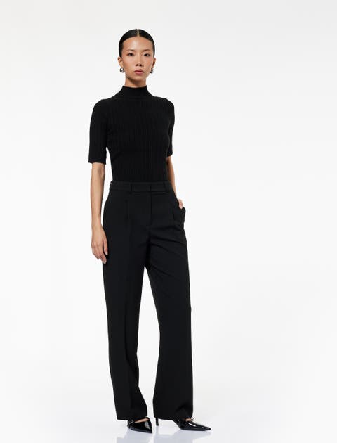 Mid Rise Pleated Tailored Trousers with Pocket
