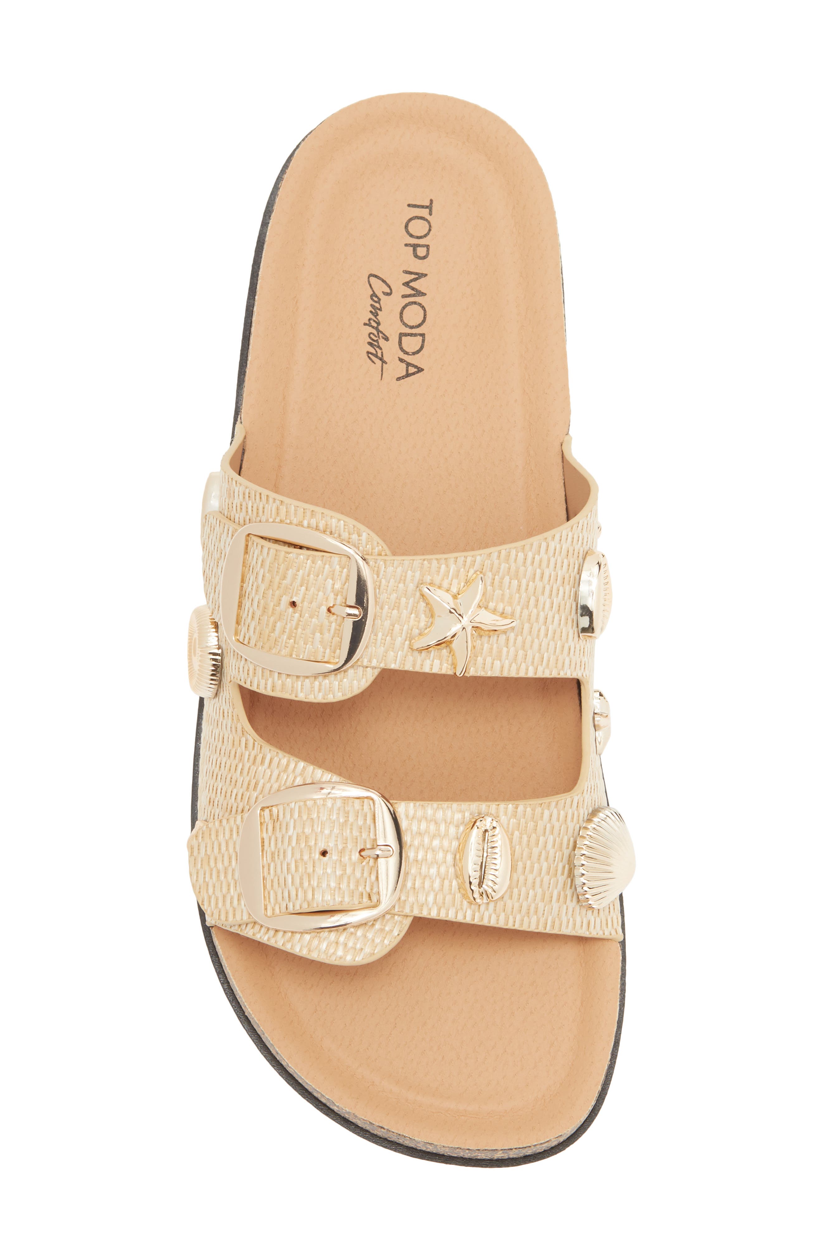 TOP MODA Arissa Slide Sandal, Alternate, color, Dnu/Beige Raffia