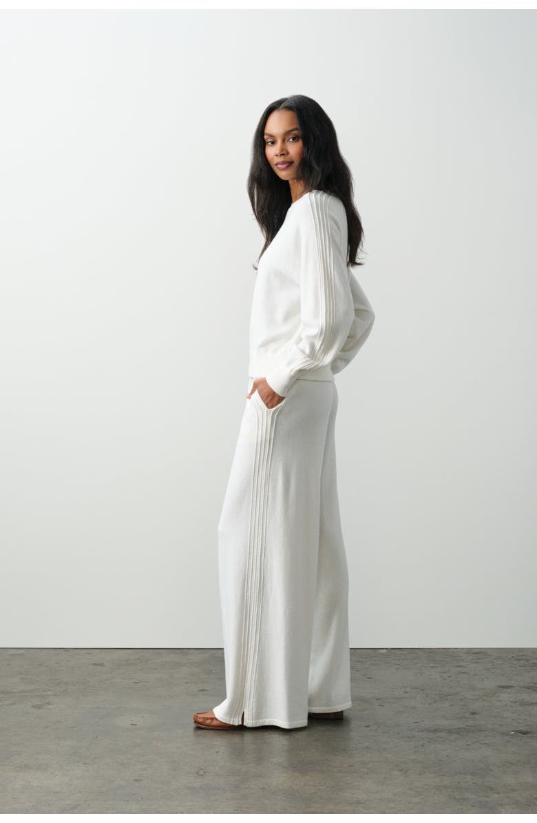 NAKED CASHMERE Ashlyn Cotton Cashmere Track Pants, Alternate, color, Ecru