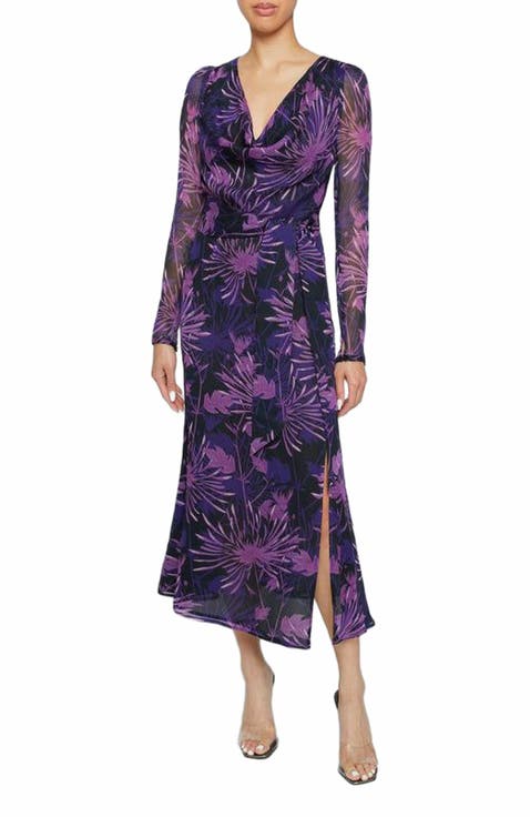 PIPER Cowl Neck Dress in Abstract Floral Crinkled Georgette