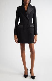 Dolce&Gabbana Hourglass Double Breasted Long Wool & Silk Blend Tuxedo Jacket