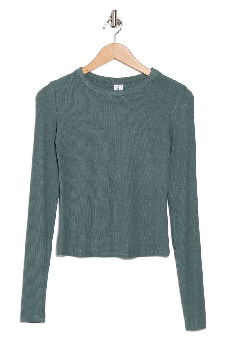 Long Sleeve Rib Knit T-Shirt, Alternate, color, GREEN BALSAM