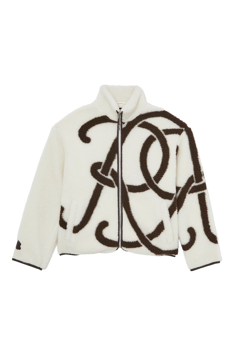 Reiss Kidd Logo Print High Pile Fleece Jacket, Alternate, color, White/ Brown