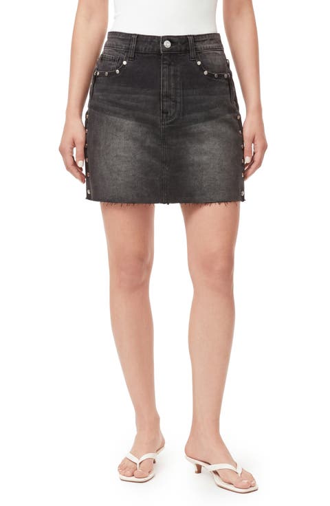Studded High Waist Denim Miniskirt