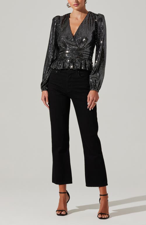 Astr The Label Metallic Sequin Long Sleeve Peplum Top In Multi