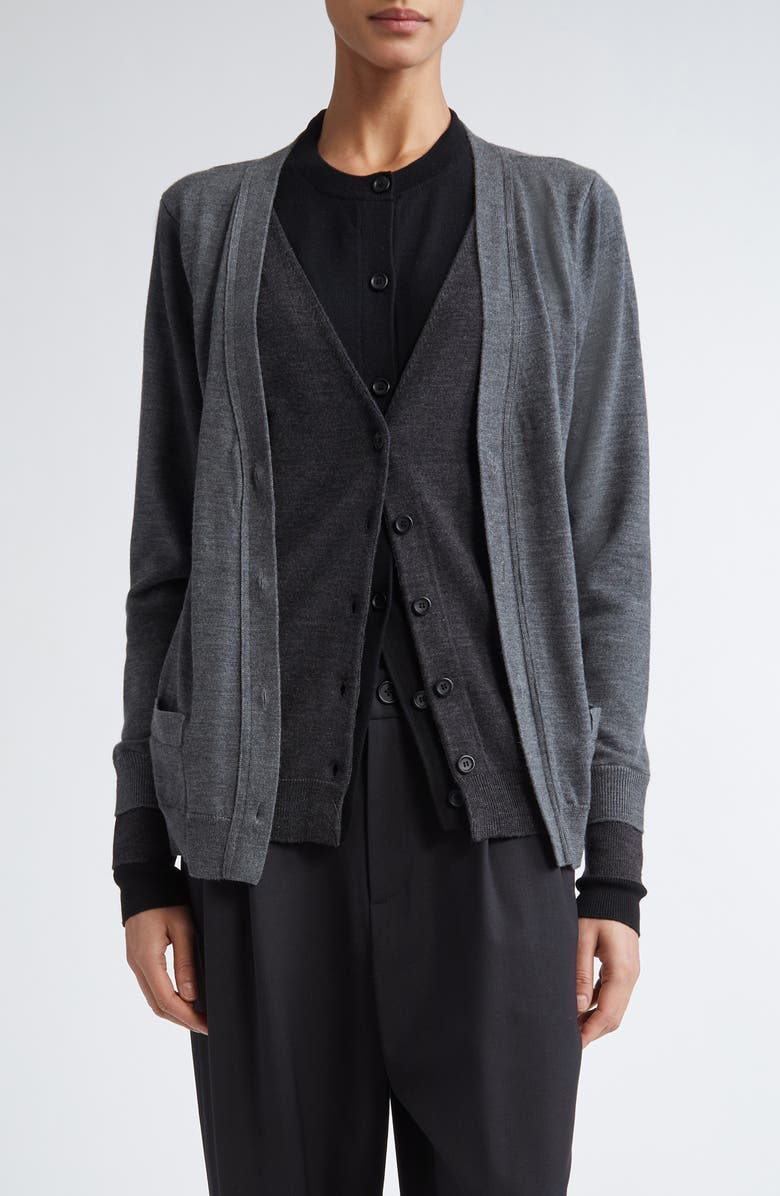 MONSE Trompe l'Oeil Triple Layer Cardigan, Main, color, Black/ Grey