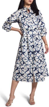NIC+ZOE Fractured Print Long Sleeve Shirtdress