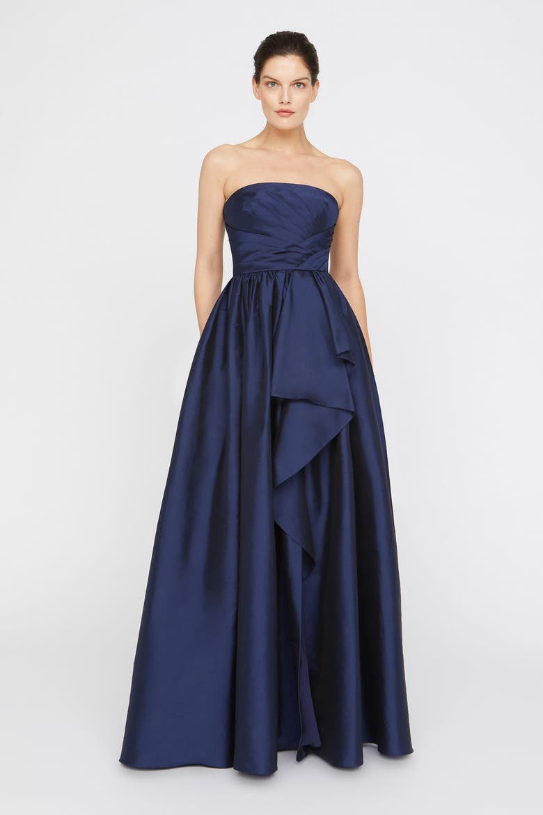 Esmerina Taffeta Asymmetric Neck Gown, Main, color, Navy