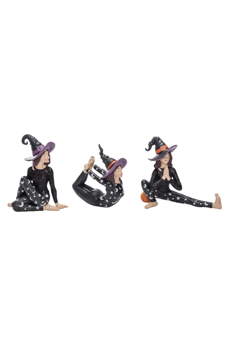 Resin Yoga Witch Figurine Set of 3 Halloween Decor, Main, color, Multicolored