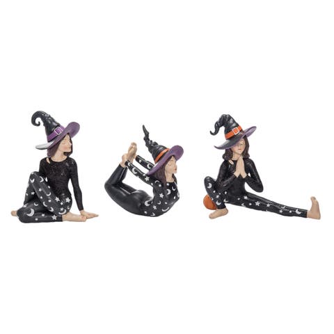 Resin Yoga Witch Figurine Set of 3 Halloween Decor