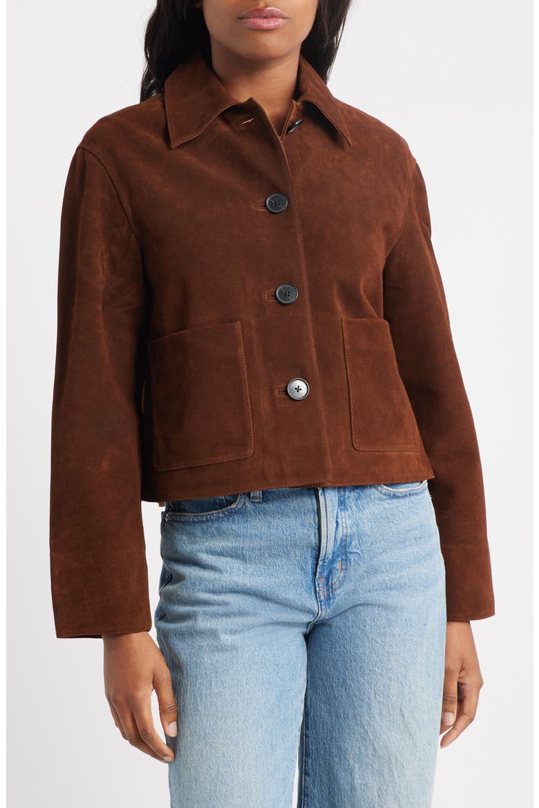 Boxy Crop Suede Jacket, Alternate, color, DARK ROAST SUEDE